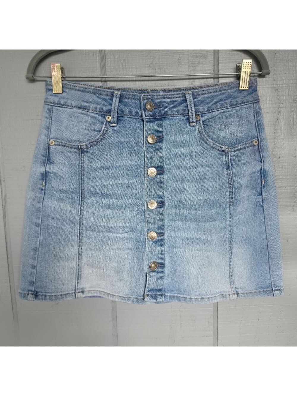 American Eagle High Rise A-Line Denim Skirt Button Front Washed Mini Skirt. Sz 8